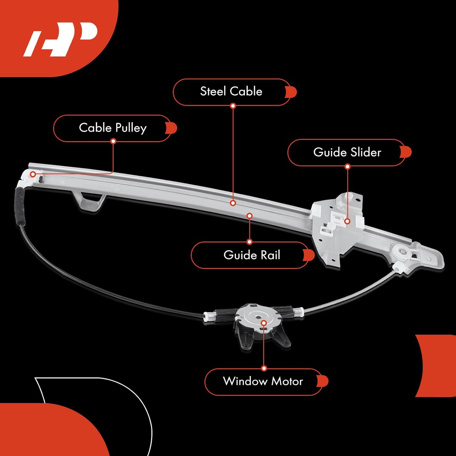 A-Premium Electric Power Window Regulator with Motor Compatible with Ford F-250 Super Duty 2013-2016, F-350 Super Duty, F-650, F-750, F-450 Super Duty, F-550 Super Duty, Rear Right Passenger Side