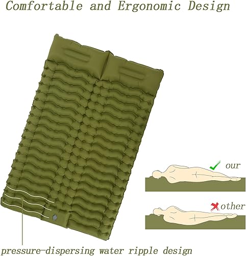 Miniatura 4 de Almohadilla de colchón autoinflable para dormir y acampar para 2 personas con bomba de pie incorporada para tienda, senderismo, viajes, alfombra de