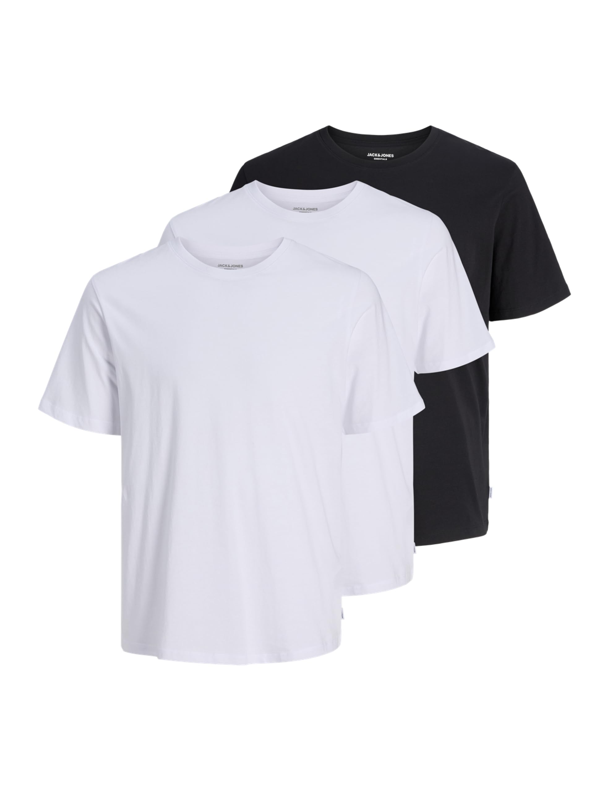 JACK & JONES Men's O-Neck T-Shirt 3 Pack – Classic Cotton Crew Neck Short Sleeve Tees, Regular Fit Everyday Casual Wear, UK Size - XXL