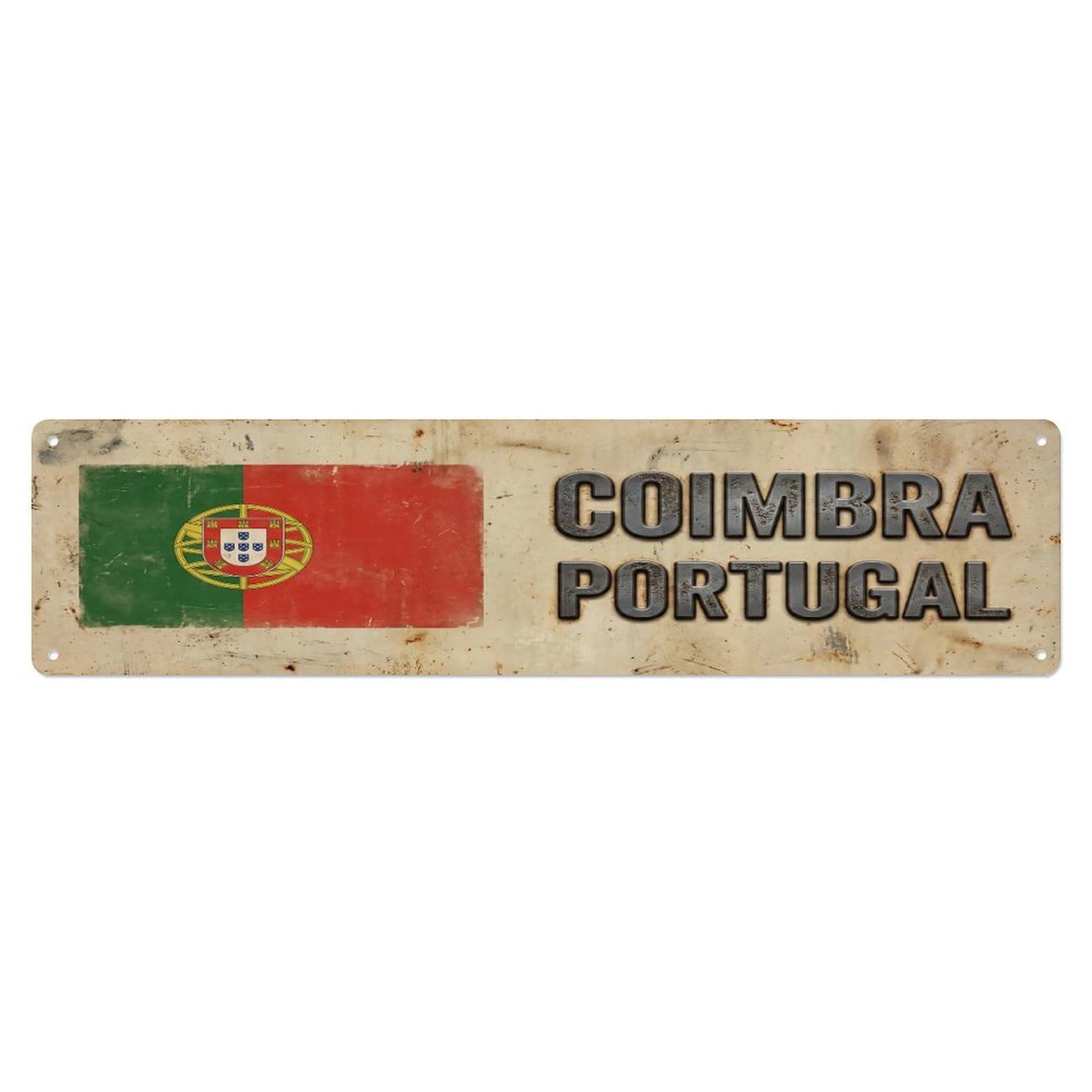 Vintage Coimbra Portugal Flag Decor Rustic Travel Metal Tin Sign