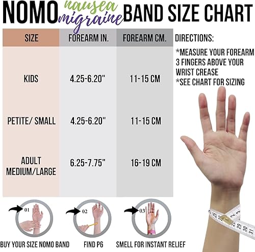 Miniatura 4 de NOMO Pulsera antináuseas  Banda de alivio instantáneo con aromaterapia y acupresión de menta  Banda de náuseas de niños a adultos para mareos por