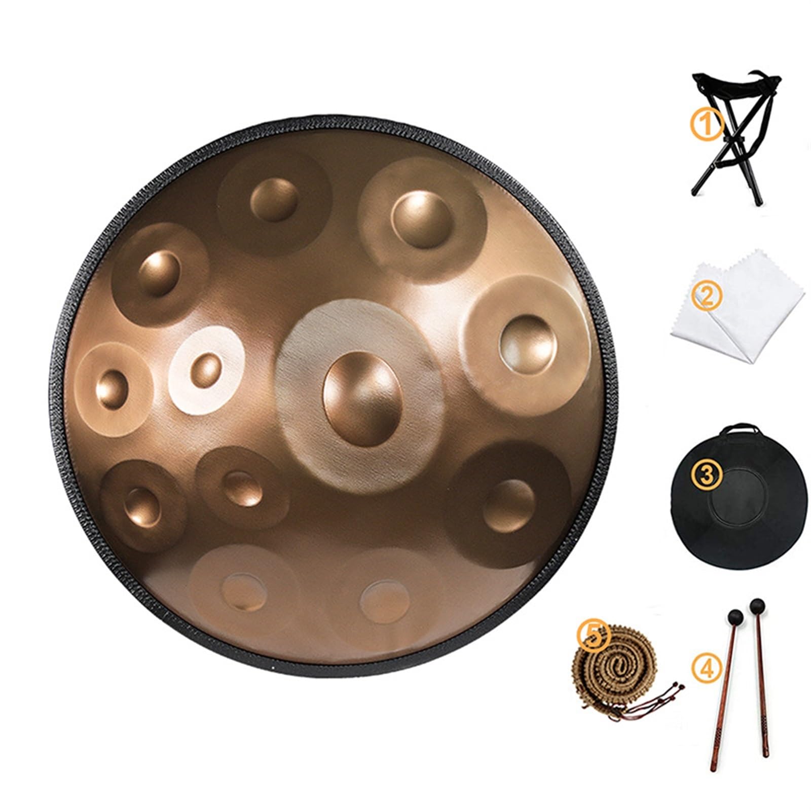 Bębny Hand Pan dla dorosłych Bęben Hand Pan w tonacji d-moll Kurd 9 10 12 nut 440 Hz 22-calowy bęben ręczny ze stali z krawędzią z plecionego rattanu do profesjonalnych występów (22 cale, 12 nut)