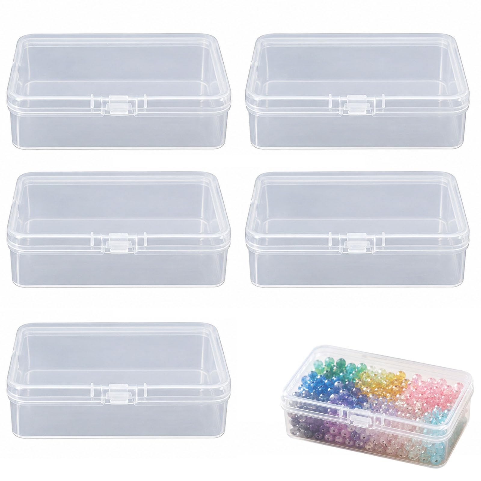 HOQBFSN 5 Pack Clear Plastic Storage Boxes with Lids, Small Rectangular Organiser Containers for Beads, Earplugs, Jewellery and Small Craft Items