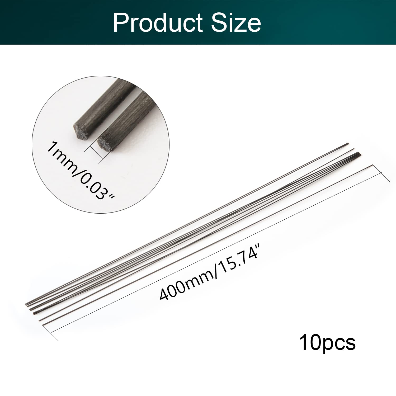 1mm Carbon Fiber Rod for RC Airplane Matte Pole Length 400mm 15.7 inch 10pcs, (Bettomshin)