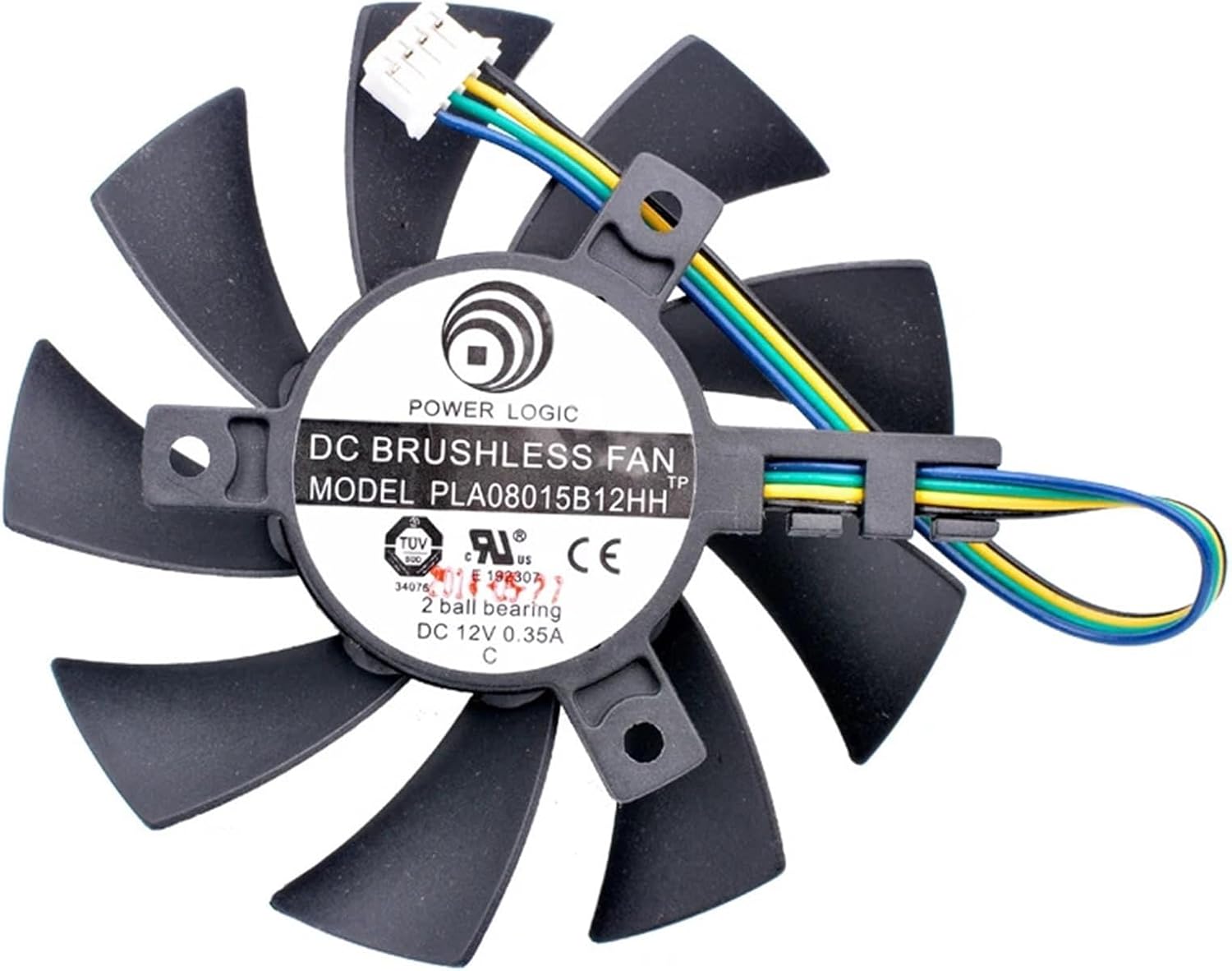 RQGYUPJBD PLA08015B12HH Diameter 75mm Hole Pitch 40mm DC12V 0.35A 4 Lines 4pin Double Ball Bearing Cooling Fan for Graphics Card