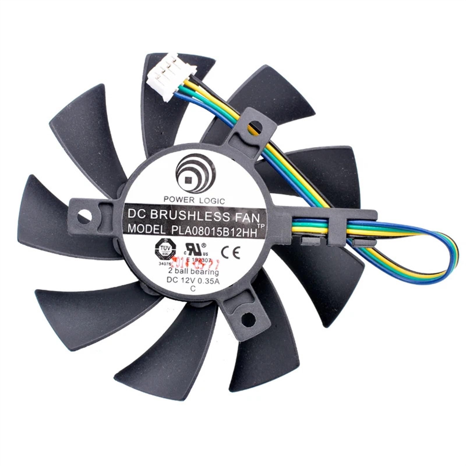 FCARUMIQP PLA08015B12HH Diameter 75mm Hole Pitch 40mm DC12V 0.35A 4 Lines 4pin Double Ball Bearing Cooling Fan for Graphics Card