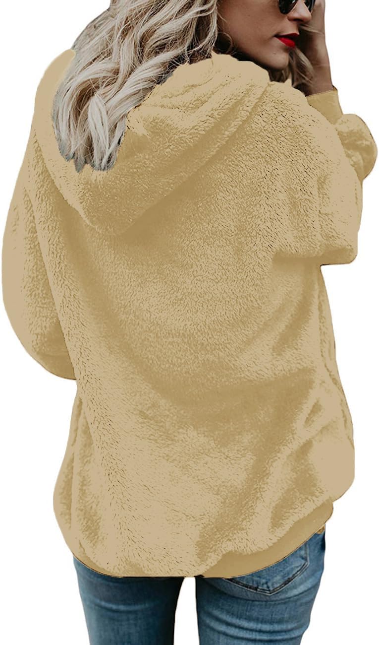 Women Casual Double Fuzzy Sweatshirt Faux Fleece Zip Pullover Hoodies Coat Outwear S-XXL - Image 5