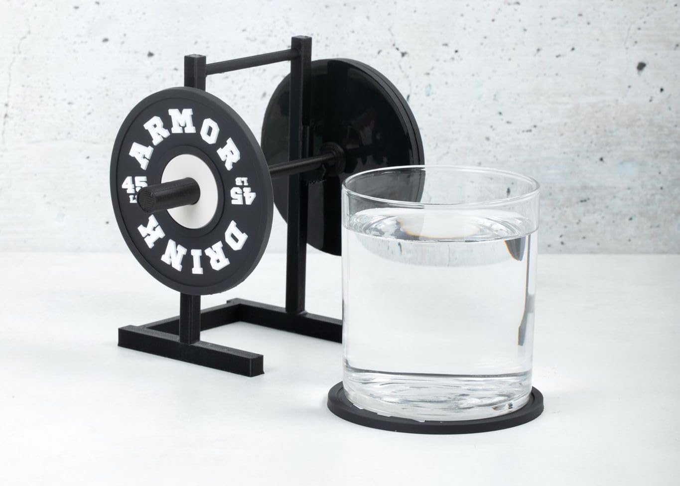 Squat Rack Weight Plate Holder and Barbell with 4 Black Coasters - Anti Slip Rubber Coaster for Hot Cold Beverages-Bar Accessories for Hotels, Home Kitchen, Fitness Gym Accessories, Funny Coasters