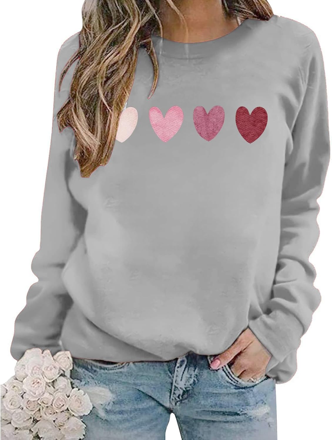 Valentine Sweatshirts for Women Heart Sweatshirt Cute Valentine Shirt Valentines Day Long Sleeve Pullover Top