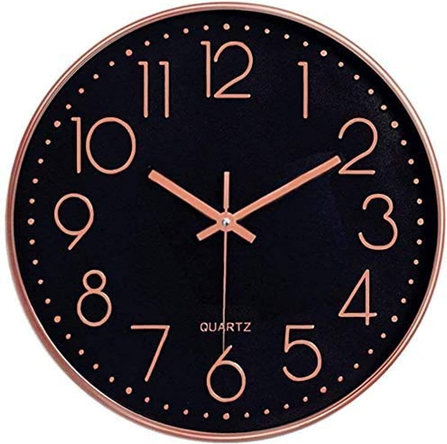 Silent Wall Clock 12 In Kitchen Clock Quartz Battery Operated Round Modern Home Decor Clock for Office Class Room Living Room Bedrooms (Black-Rose gold)