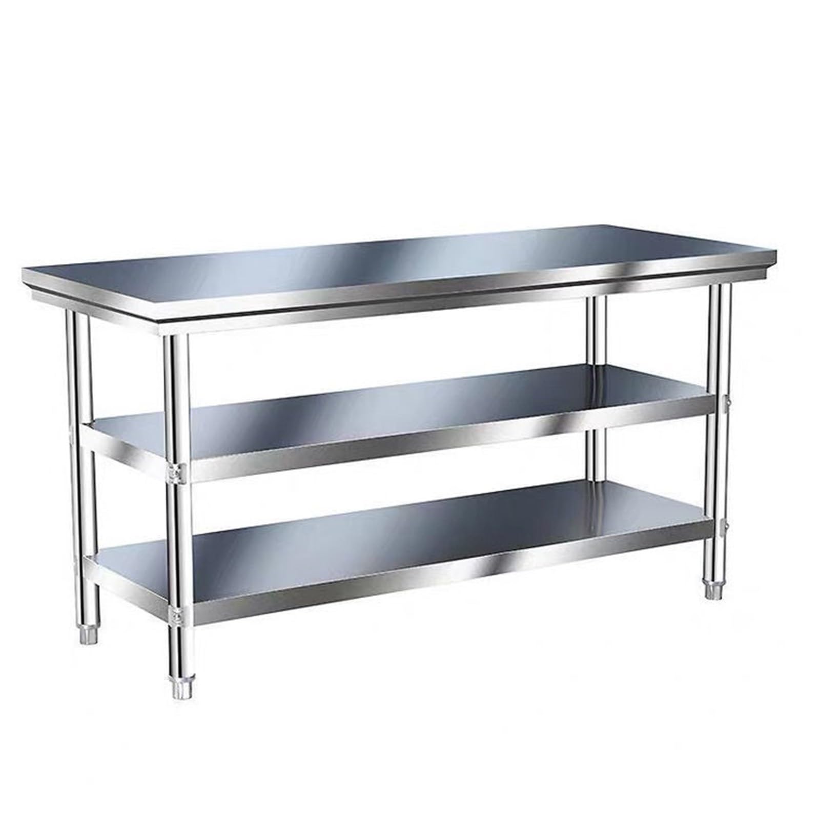 Îlot de cuisine en acier inoxydable avec table de préparation à 3 niveaux et étagère