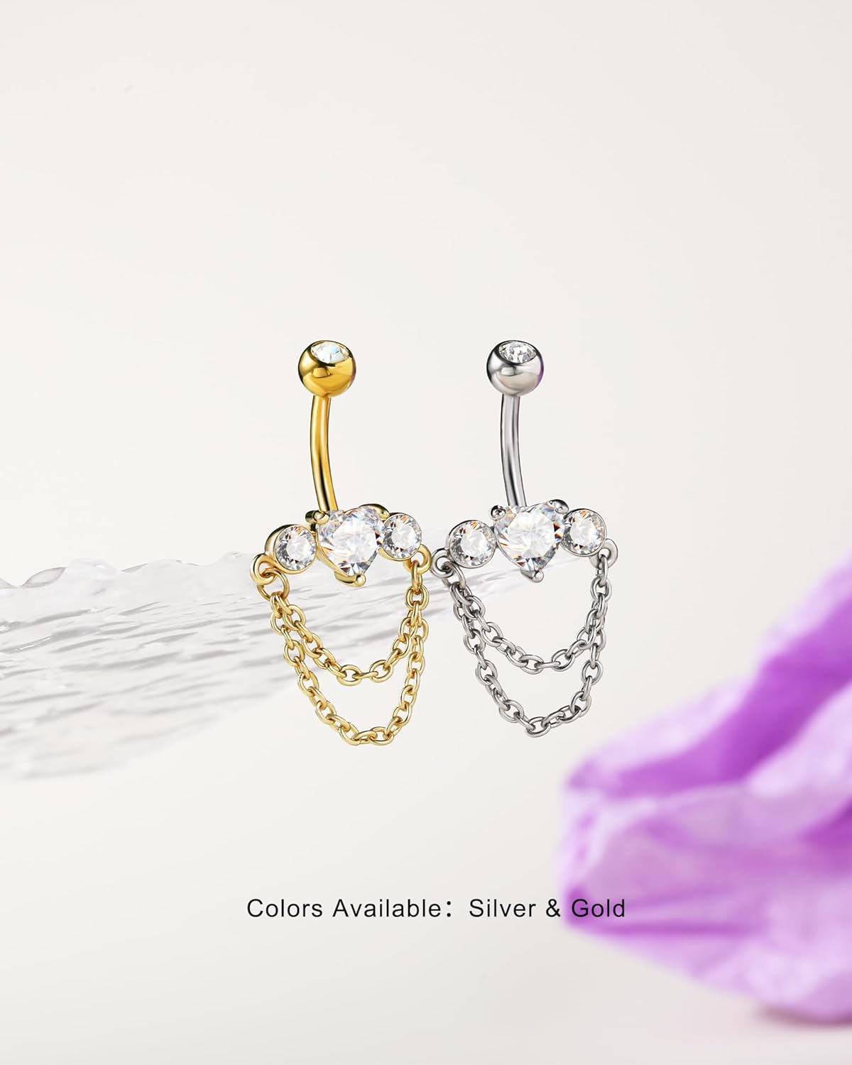 Jewseen 14G Dangle Belly Button Ring 316L Surgical Steel Belly Button Piercing 10MM Navel Piercing Jewelry Dainty Heart Navel Ring For Women - Image 6