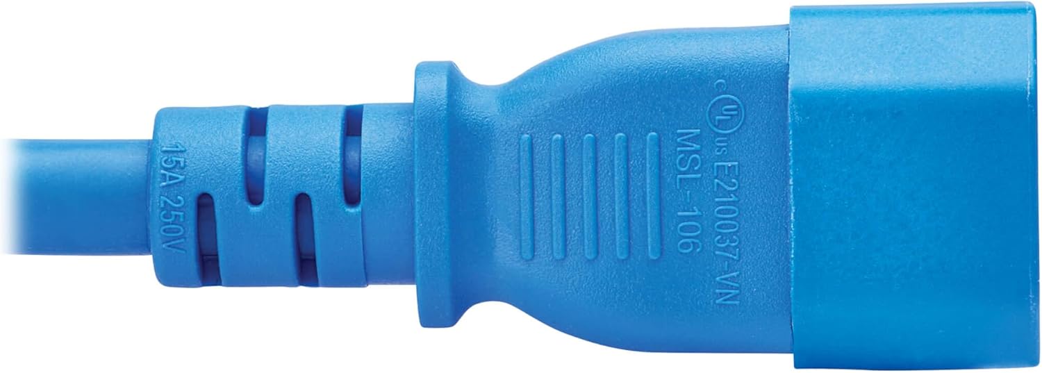 Tripp Lite C14 to C15 Power Cord Heavy-Duty Extension Cable, 10 Feet / 3.1 Meters, Blue, 15A, 250V, 14 AWG, UL-Listed Cable, Lifetime Manufacturer's Warranty (P018-010-ABL)
