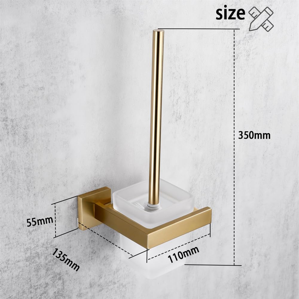 Juego de Accesorios de baño de Oro Cepillado Soporte de Rollo de Papel higiénico de Montaje en Pared Toallero Colgador de Batas Kit de Accesorios de Acero Inoxidable, Cepillo de baño BG