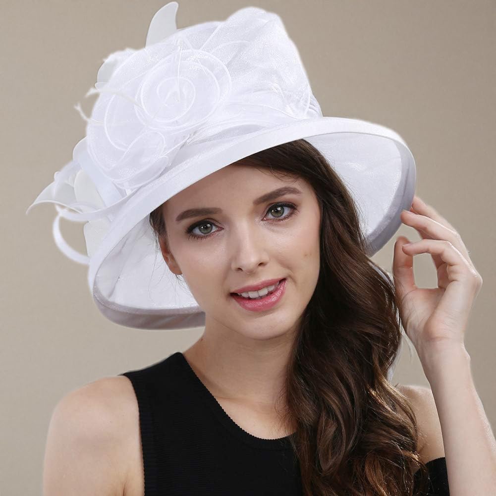 Original One Women's Kentucky Derby Tea Part Dress Church Fascinators Fancy Hats (White) M