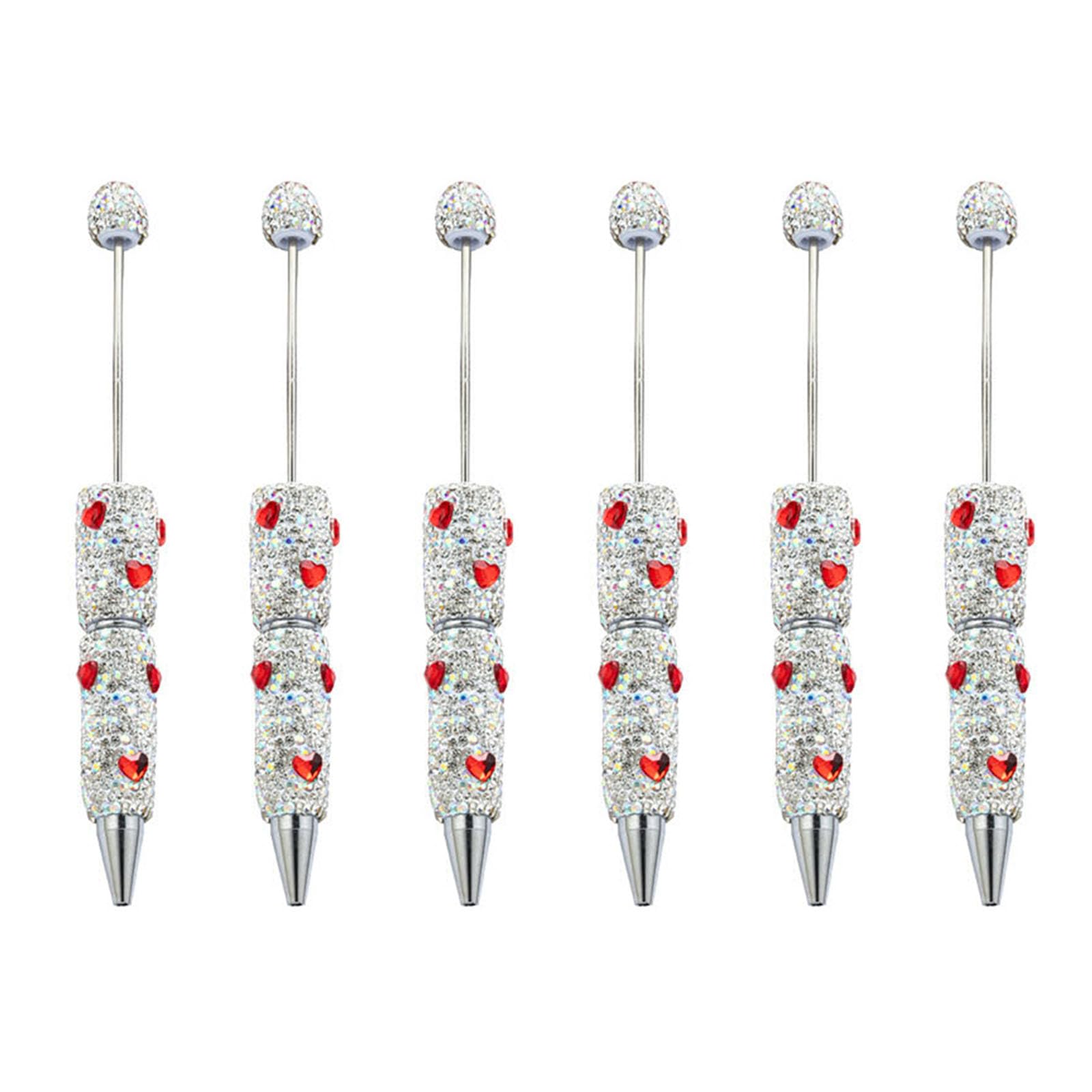 Uqezagpa 6pcs 1.0mm Beadable Pen Black Inks Ballpoint Pen Glittering Bead Writing Rhinestones Fancy School Supplies Glittering Ballpoint