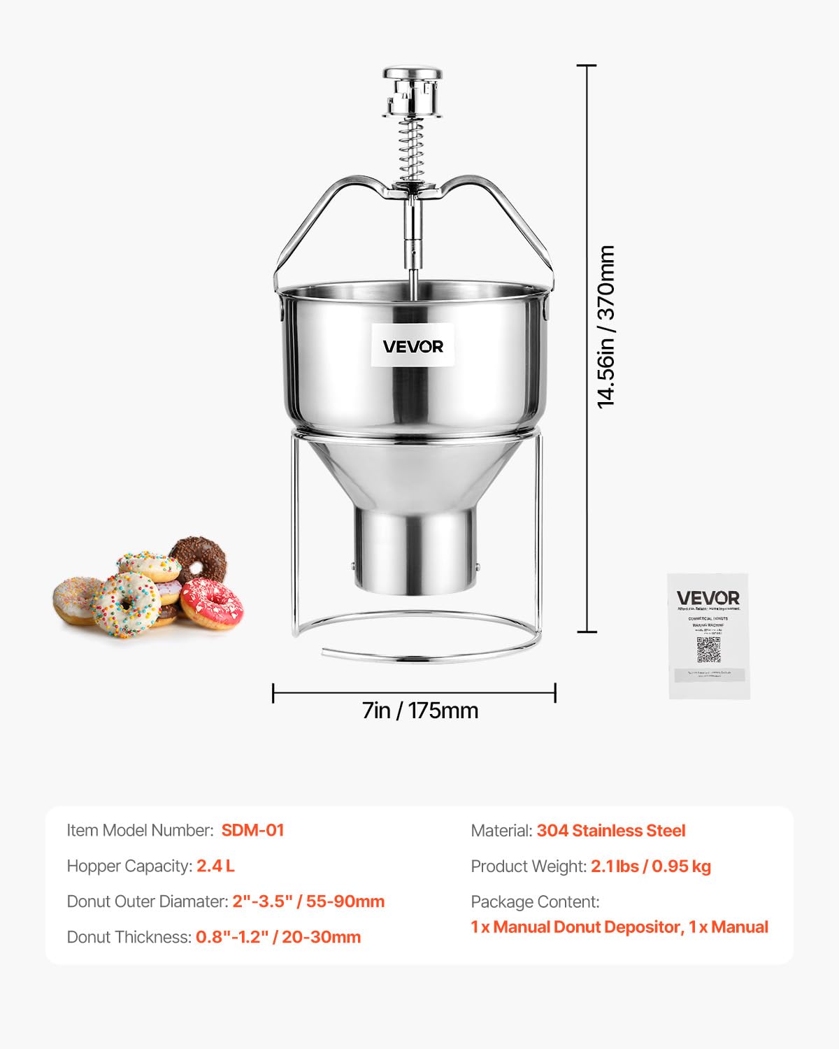 VEVOR Distributeur de beignets manuel, en acier inoxydable 304, distributeur de pâte commerciale grande capacité, réglable sur 6 épaisseurs avec support, pour restaurant, café, boulangerie, cuisine