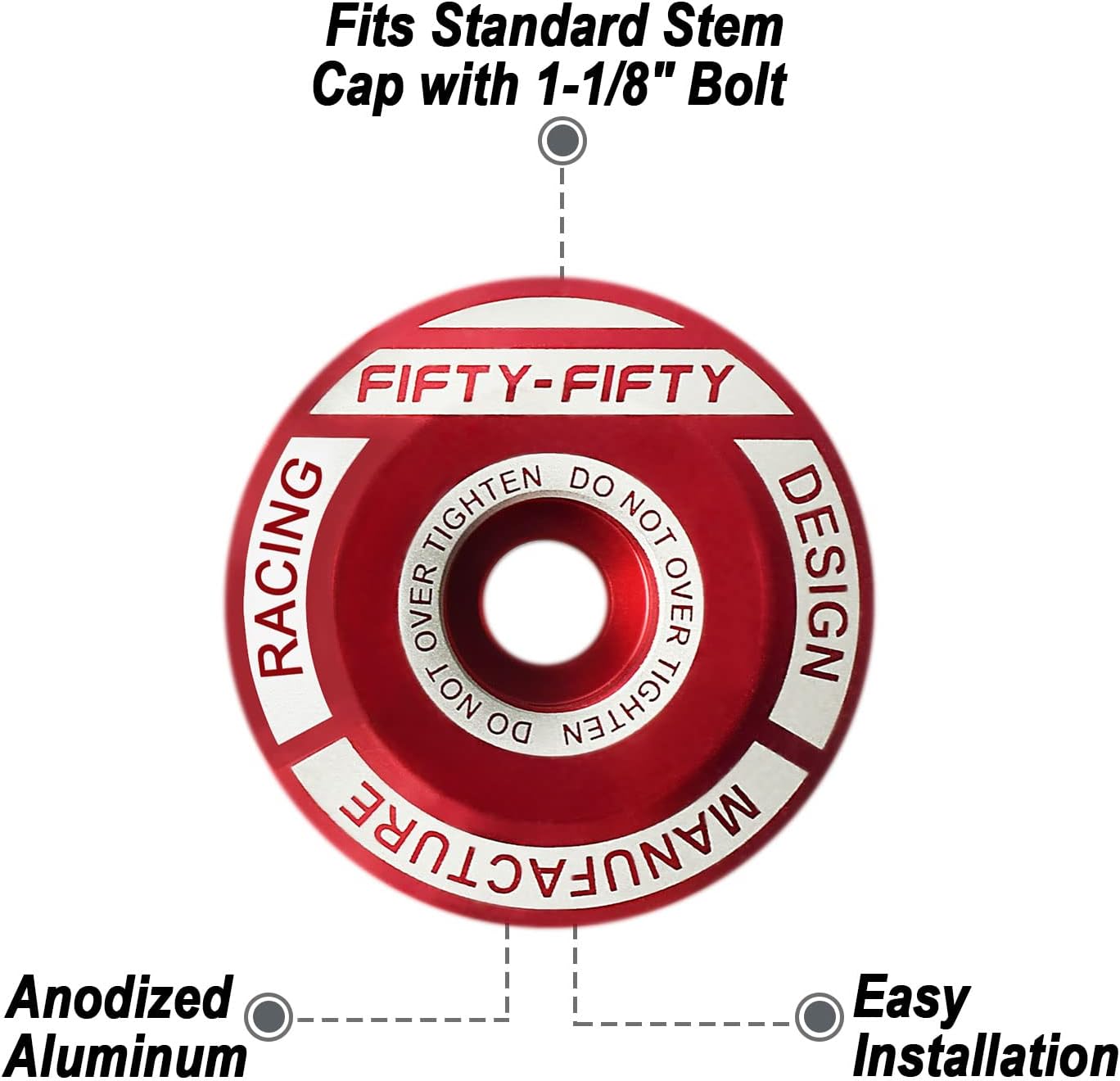 FIFTY-FIFTY Aluminum Alloy Mountain Bike Stem for 1-1/8 Steer Tube 31.8mm Handlebar, Headset Top Cap with Titanium Bolt for All Mountain, MTB, Downhill, Freeride