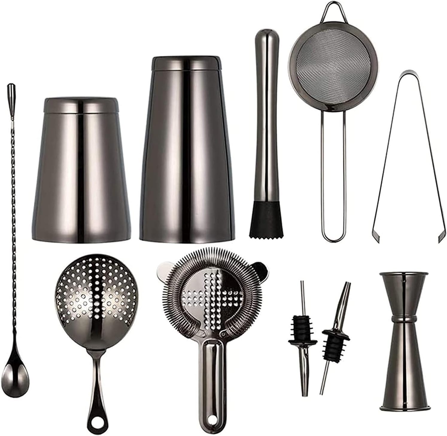 Cocktail Shaker Set Drink Mixer // 11-piece Portable Bartender Kit with 24oz Martini Bar Tool 2 Pourers Muddler Jigger Mixing Spoon Built-in Strainer