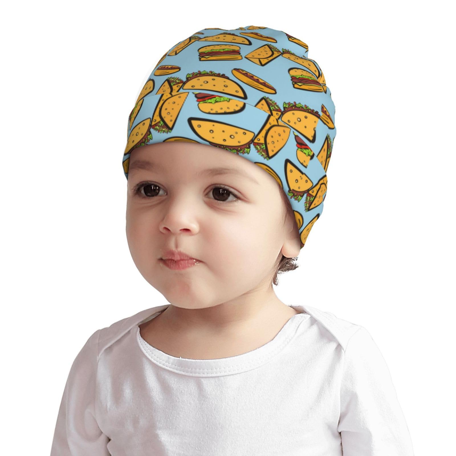 Taco Hamburger Hot Dog Kids Beanie Hats Warm Knit Beanie Cap Skull Caps Gifts Decor for Boys Girls White