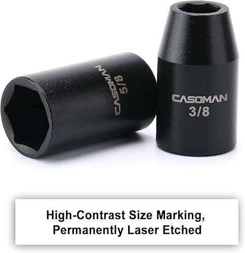 Miniatura 4 de CASOMAN Juego de dados de impacto poco profundo de 12 pulgada, 14 puntos, SAE, 38" a 1-14"