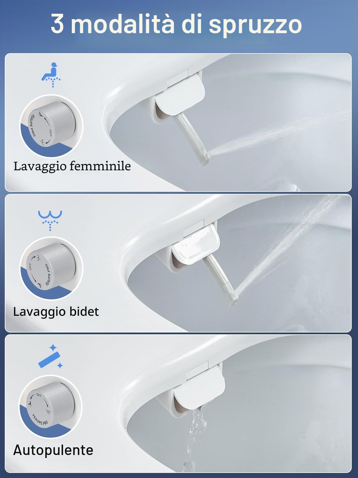 YEAUPE PRO Tavoletta WC a Forma di O con Bidet, Tavoletta WC universale Bidet, non elettrico, pressione regolabile, Soft Close Toilet Seat, Sedile WC morbido chiuso combinato bidet wc, 42.7 * 37CM