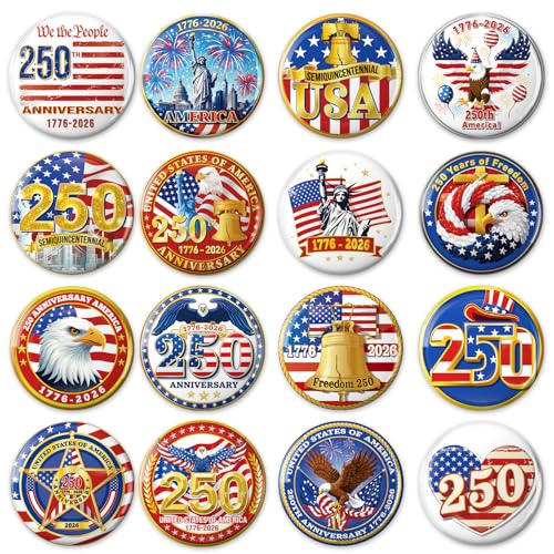 DPKOW 250th Anniversary American Pin Badges 4th of July Accessories, 32 American Flag Pins Badges Brooches 250 Anniversary USA Lapel Pins Gifts 4th of July Party Favors Patriotic Decorations Supplies