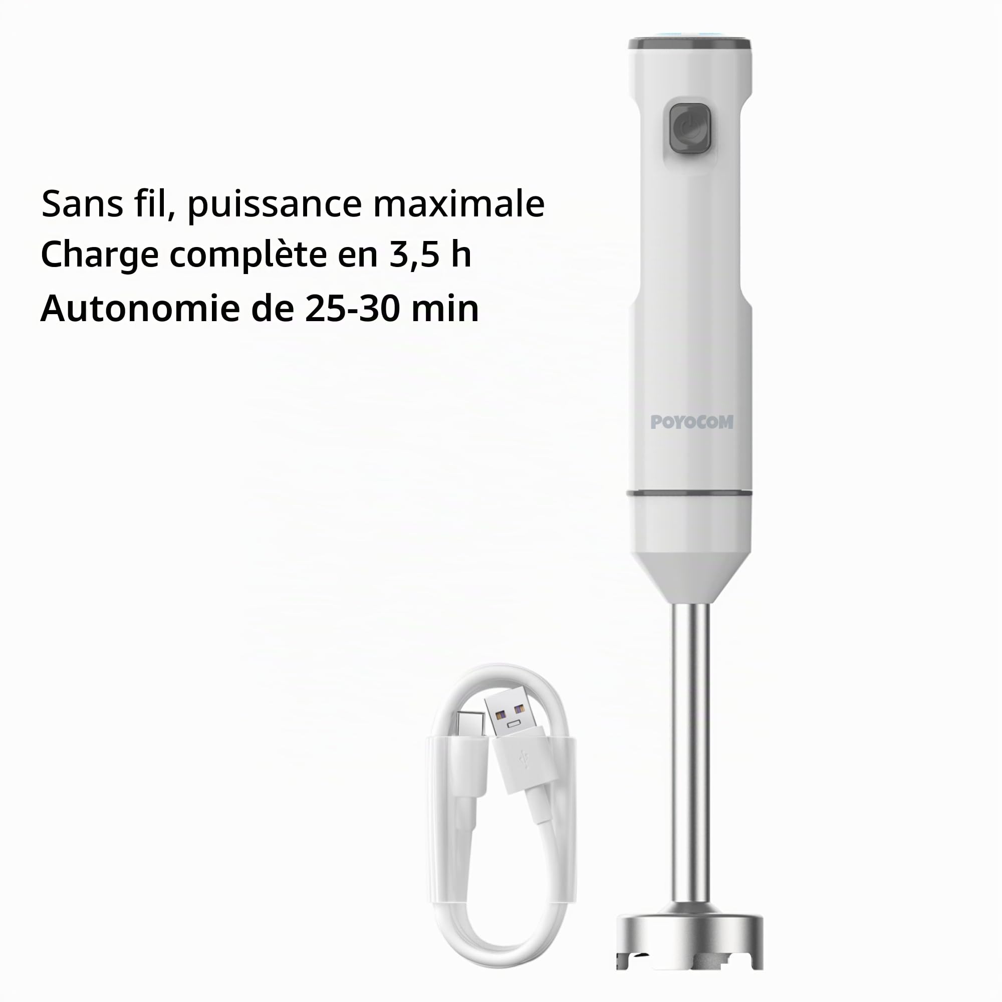 Mixeur plongeant sans fil pour smoothies, sauces et soupes –Blanc