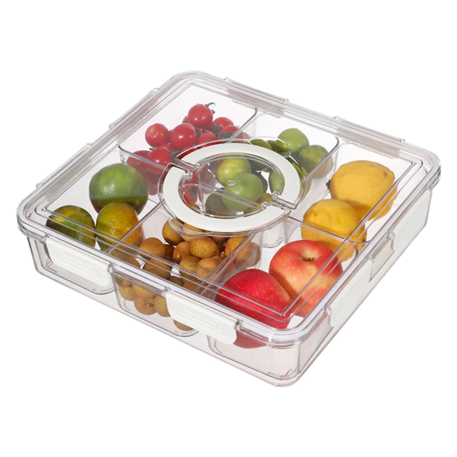 BigKing Vassoio da Portata Diviso con Coperchio e Manico, 8 Scomparti, Portatile, Organizer Trasparente per Spezie, Caramelle, Frutta, Noci, Snack, per Cucina, Feste, Intrattenimento, Picnic