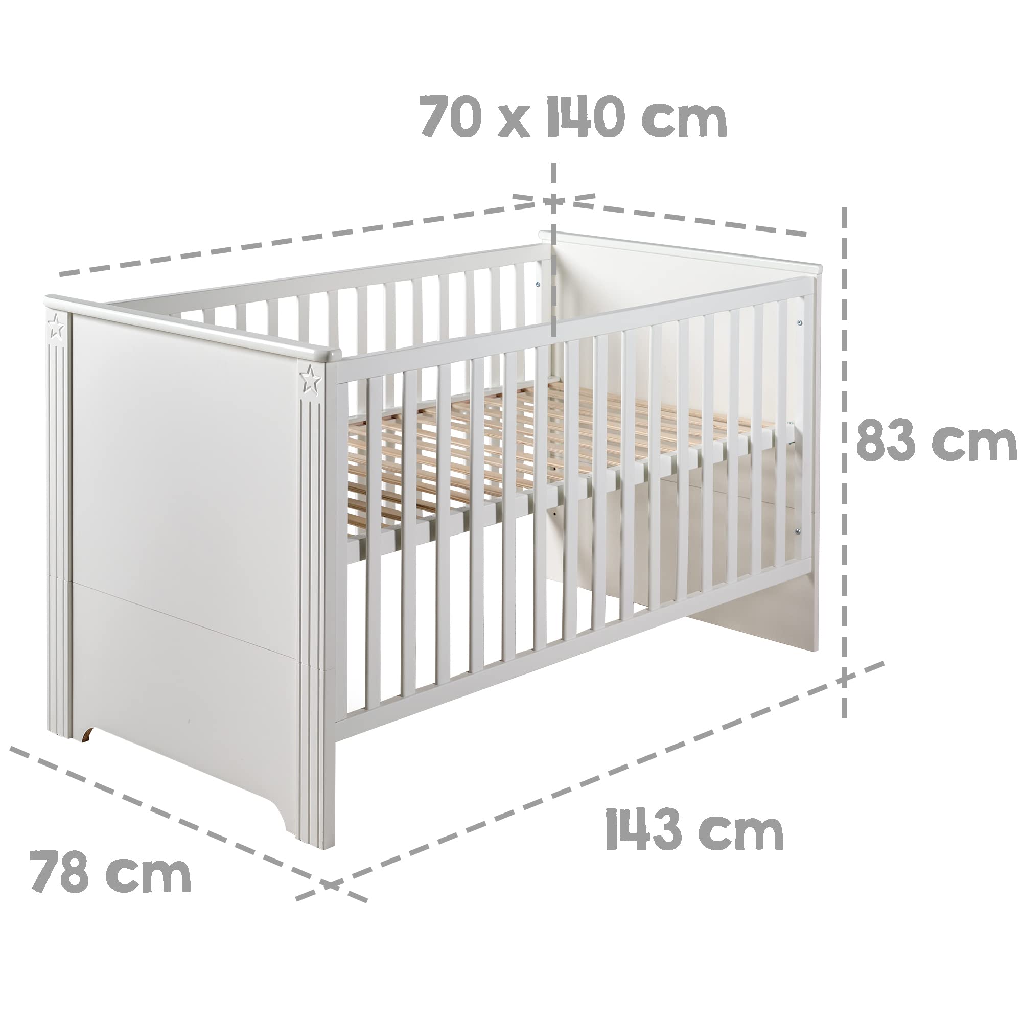 Set di mobili Maxi letto combinato 70 x 140 cm cassettiera avvolgente armadio 3 ante bianco