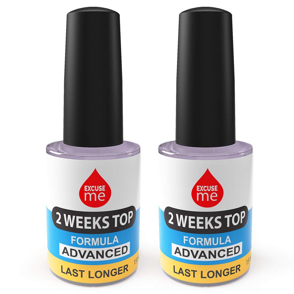 Excuse Me Nail Polish 2 Weeks Top Coat Long-Lasting Weekly Top 0.5 oz (Pack of 2)