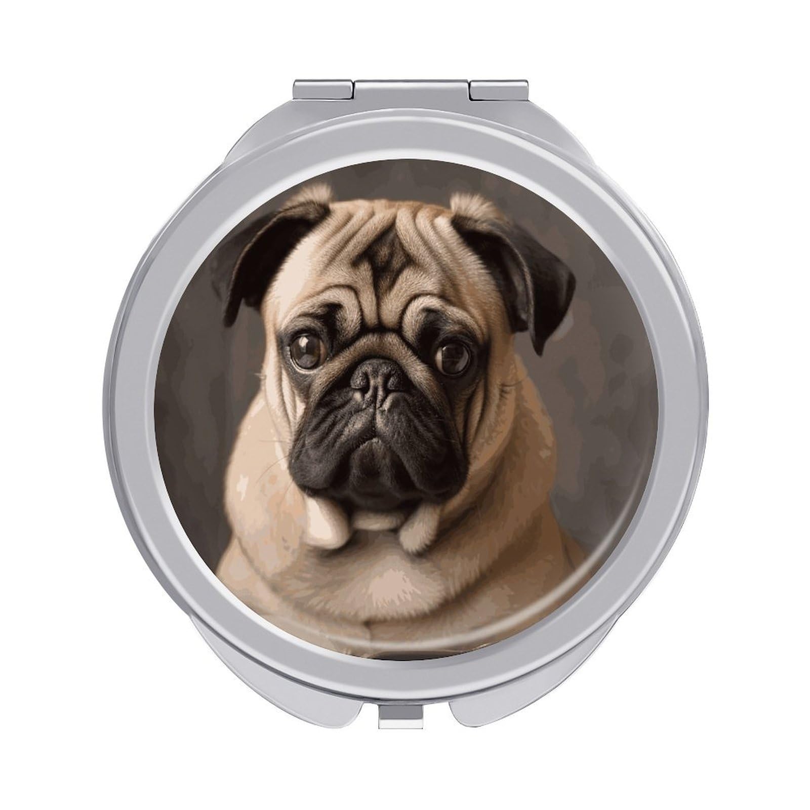 JTREHY Animal Pug Dog Makeup Mirror Portable Folding Mirror Compact Travel Mirrors 2-Sided Round Pocket Mirrors Cute Handheld Beauty Mirror for Handbag Purse for Women Gift