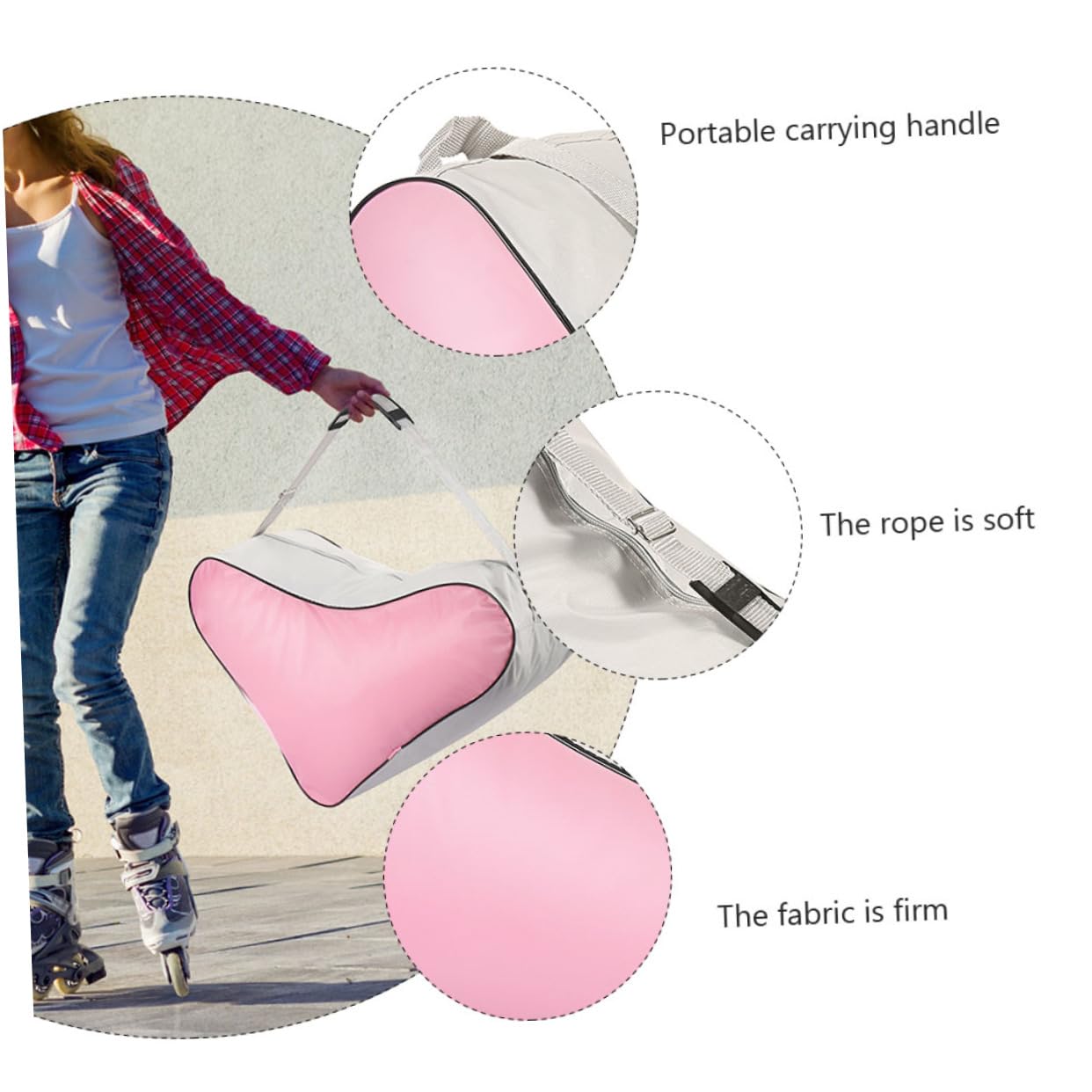 Gogogmee 2pcs Youth Roller Skate Bag Pink Skate Bag for Girls Boys Sturdy Storage Pouch