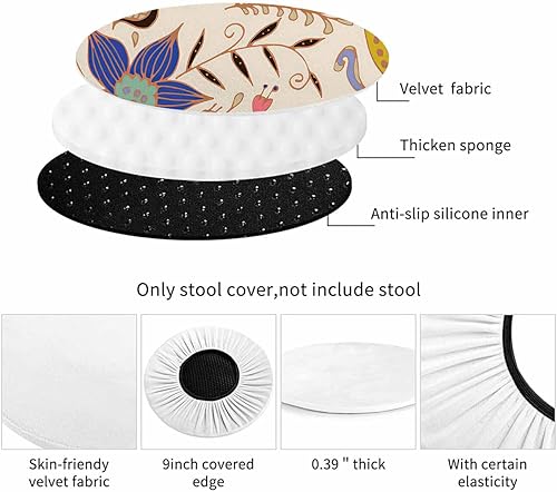 Miniatura 4 de Swono Funda de cojín acolchada para silla de bar redonda con tela elástica, funda de cojín redonda para asiento de silla, funda de terciopelo suave