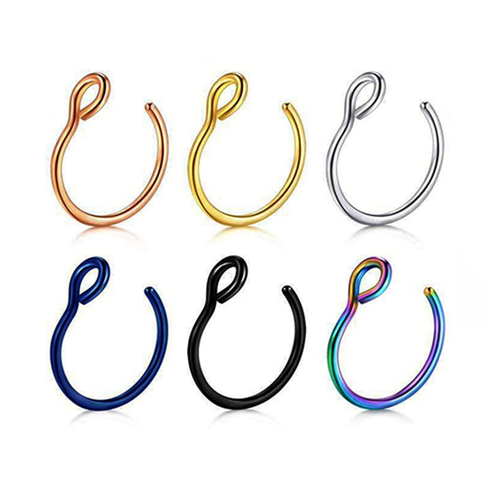 LALANG Lip Stud Earring Fake Nose Ring Reusable Fish Hook Lip Ring Non-Piercing Nose Ring Nose Nail Lip Clip Lip Nail (Multicolor (6pcs))