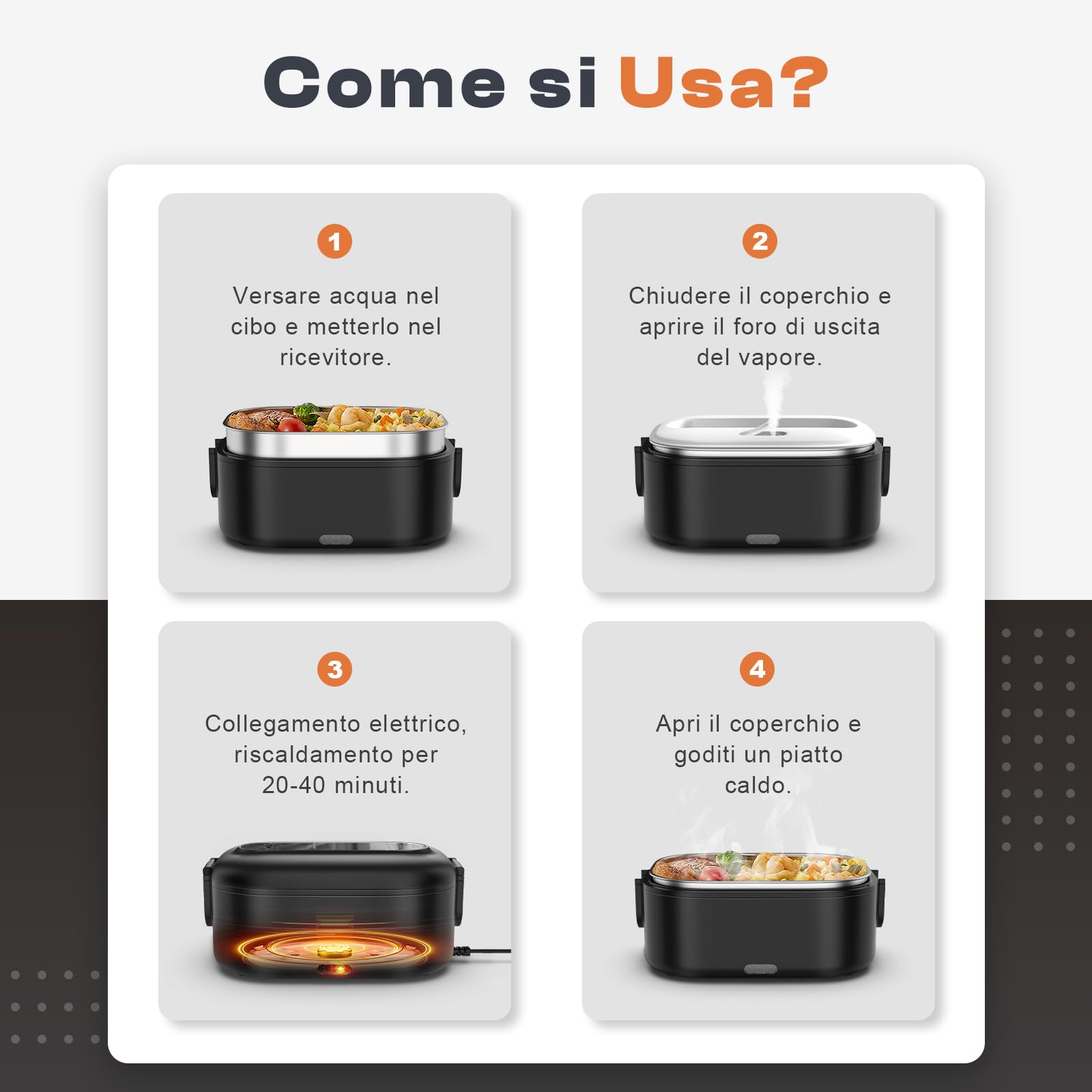 Scaldavivande Elettrico Portatile, 100 W Porta Pranzo Termico con Borsa Termica, 1.5 L 3 In 1 Scalda Vivande Elettrico, 12 V/24 V/220 V Lunch Box Termico per Auto Camion e Ufficio, Nero