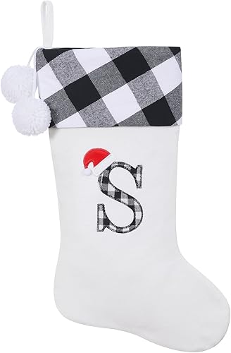 Miniatura 93 de Calcetines de Navidad bordados con monograma inicial de 20 pulgadas, decoración de Navidad, calcetines personalizados, decoración de temporada Negro