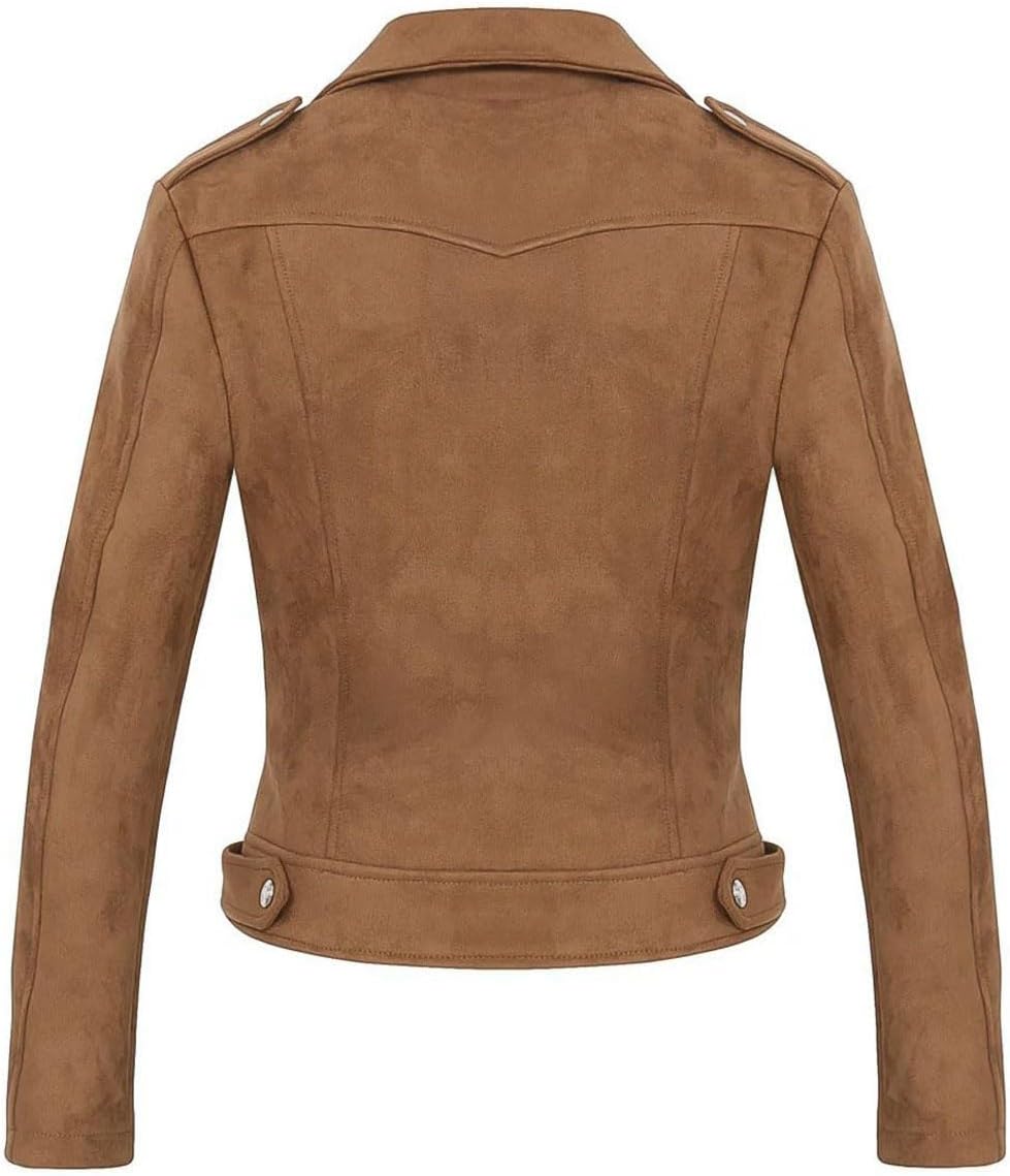 CHARTOU Women's Fall 2023 Fashion Faux Suede Leather Casual Moto Biker Jacket Coats - Image 4