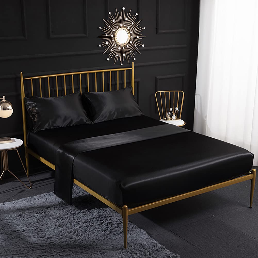 Parure de lit en satin noir grand lit pour ambiance de chambre