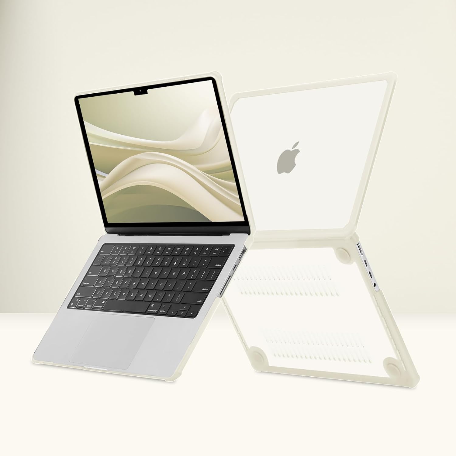 MOSISO Compatible with MacBook Pro 14 inch Case M5 2026 M4 M3 M2 M1 2025-2021 A3427 A3426 A3434 A3112 A3185 A3401 A2918 A2992 A2779 A2442,3 in 1 Kit Anti-Crack Hard Shell with TPU Bumper, Beige