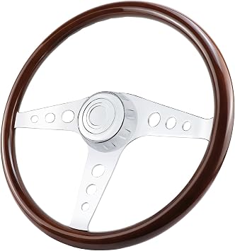 18"" Solid Wood Truck Steering Wheel 3 Spoke Aluminum Chrome Plated Steering Wheel for Semi-Trailers,Trucks for Kenworth,Peterbilt,Volvo,Freightliner