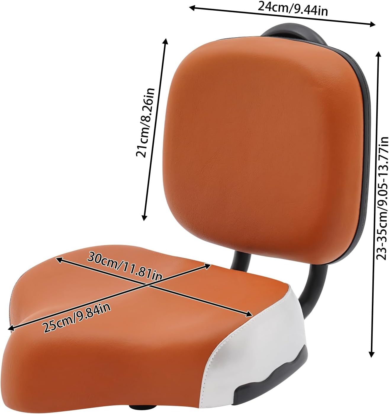Bike Seat with Backrest, Bicycle Tricycle Saddle Seat with Back Support,Comfortable Wide Bike Seat Cushion Replacement for eBike, Tricycle, Big Bikes, Height Adjustable