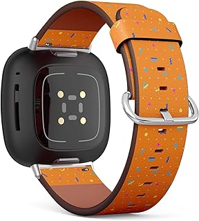 CJBROES Replacement Leather Watch Band, Compatible with Fitbit Versa 3 and Fitbit Sense of Wristband Bracelet Accessory - Memphis Retro Style