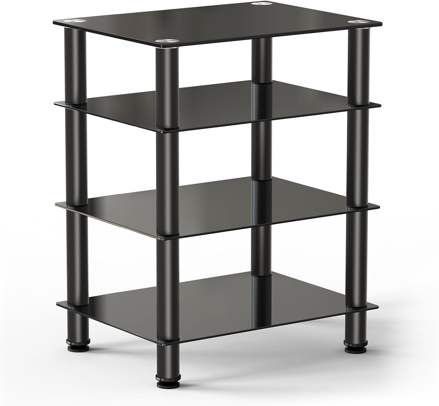 FITUEYES HiFi Stand with 4Tiers Tempered Glass, HI FI with Storage Shelves, HIFI Rack