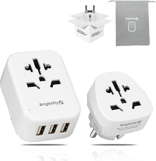 2 Versions of Travel Plugs UK to EU with 1 Handy Bag, European Plug Adapter with 3 USB Ports, Grounded Travel Adapter for Most of Europe Spain Germany France Russia and More (Type E/F)
