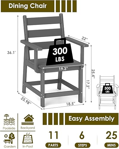 Miniatura 2 de GREENVINES Patio-Chair  Outdoor Dining Chairs  HDPE Plastic  Detachable Armrests  Weatherproof  for Backyard Deck Poolside Garden  Grey