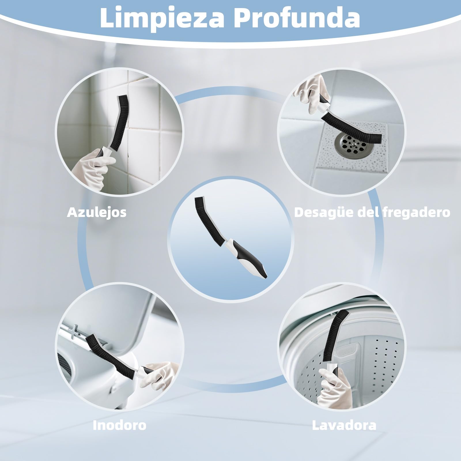 Cleangor Set de 3 Cepillos de Limpieza, Cepillo para Juntas, Duchas, Cocinas, Inodoros, Negro