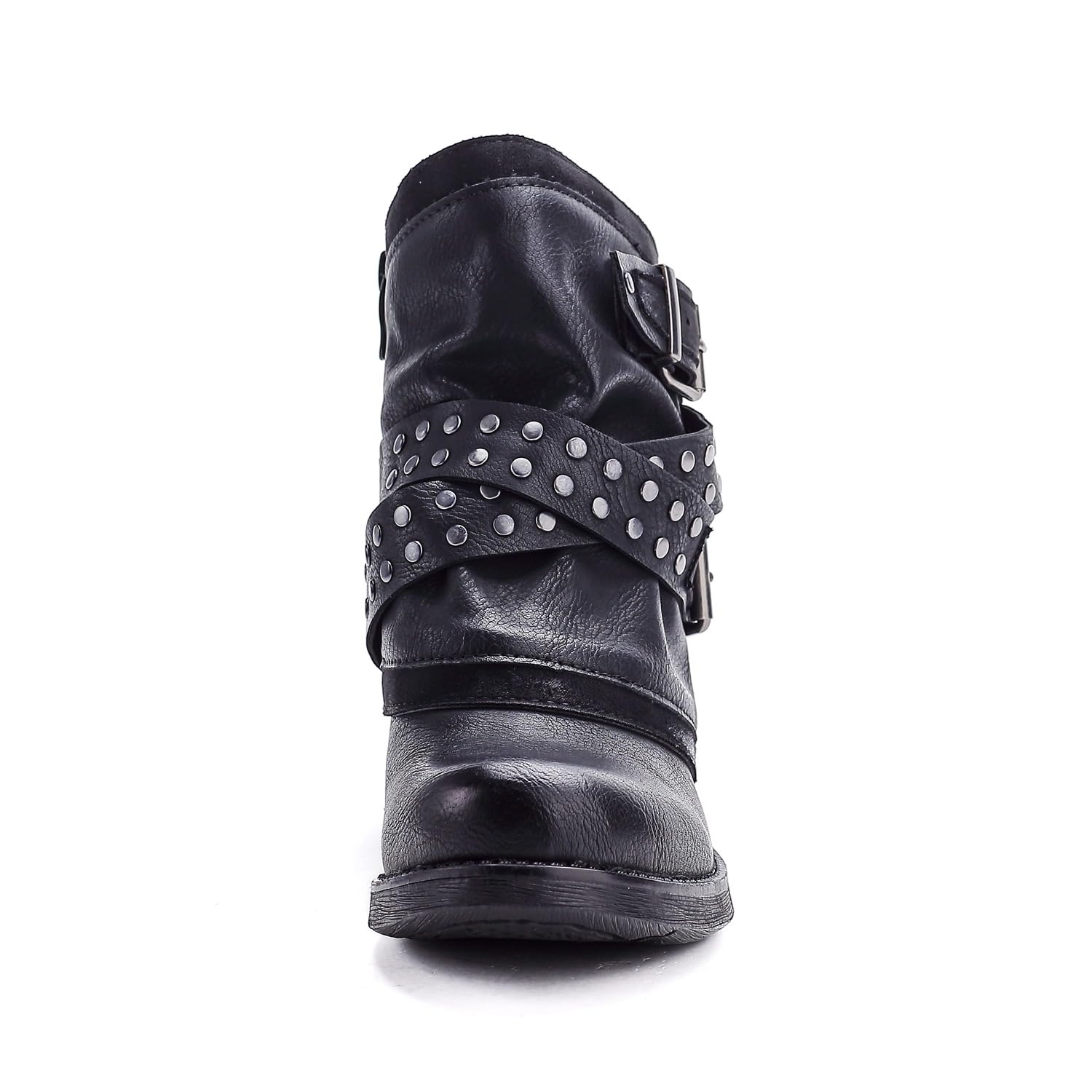 Pogolino Damen Biker Boots Nieten flach Stiefeletten Stiefel