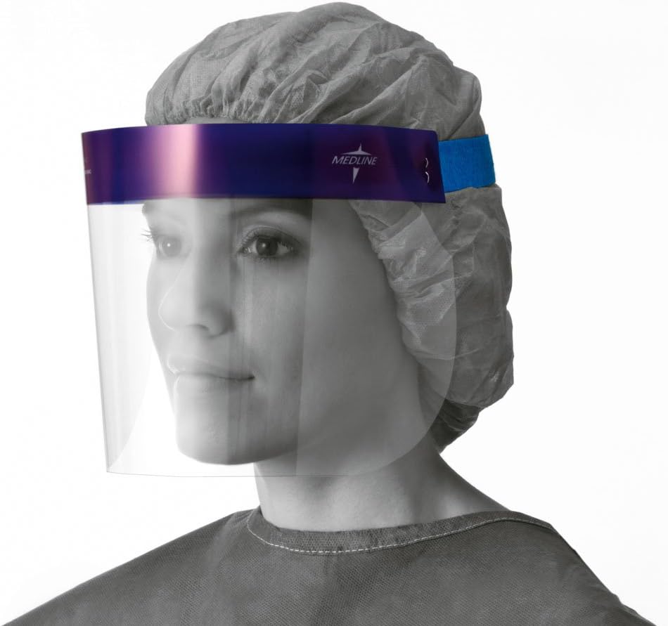 Medline Disposable Face Shield with Foam Top and Elastic Band, 3/4 Length, 6.5 Inches Long, Anti-Fog, Optically Clear Polyester, Case of 96 Each