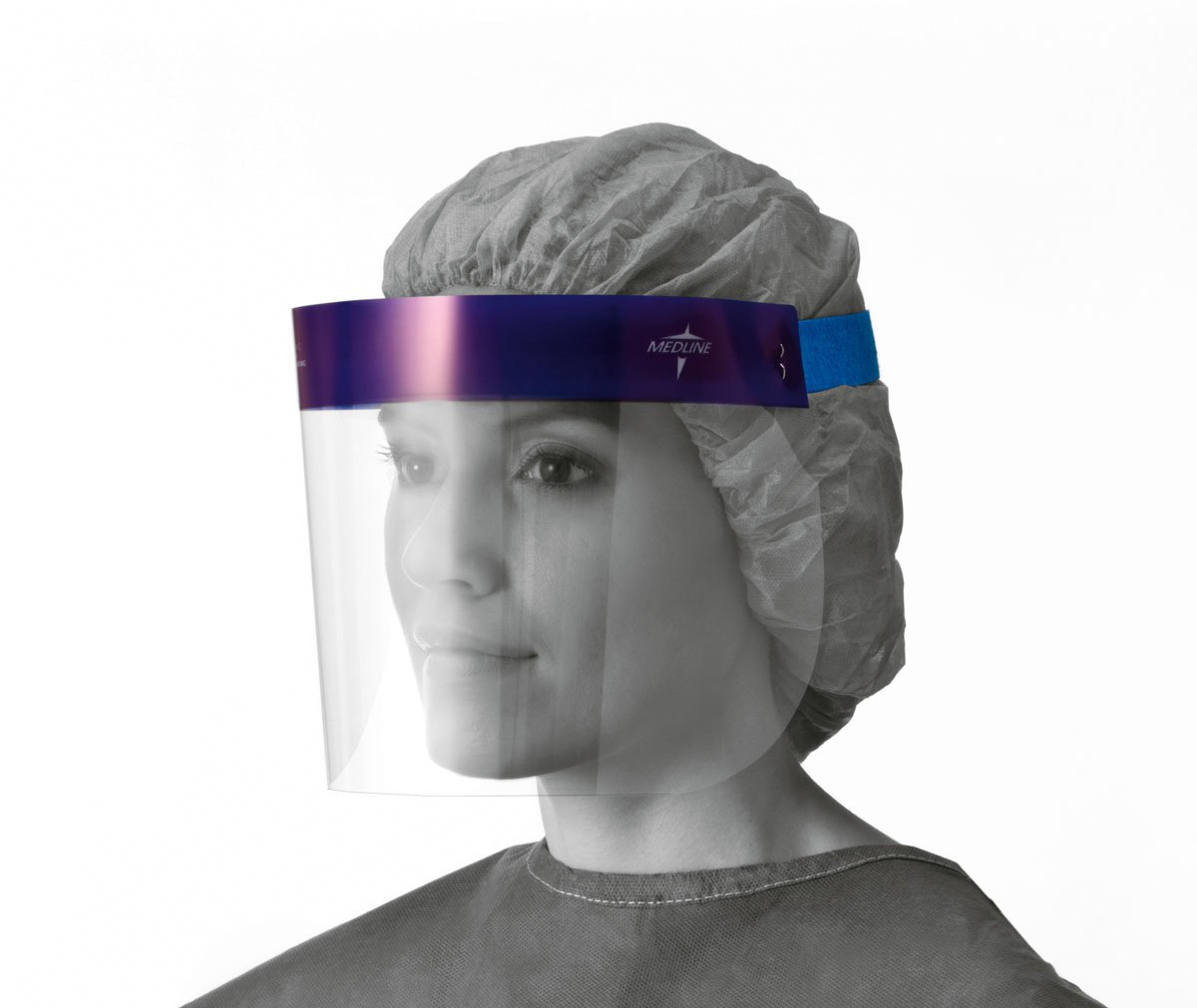 Medline Disposable Face Shield with Foam Top and Elastic Band, 3/4 Length, 6.5 Inches Long, Anti-Fog, Optically Clear Polyester, Case of 96 Each